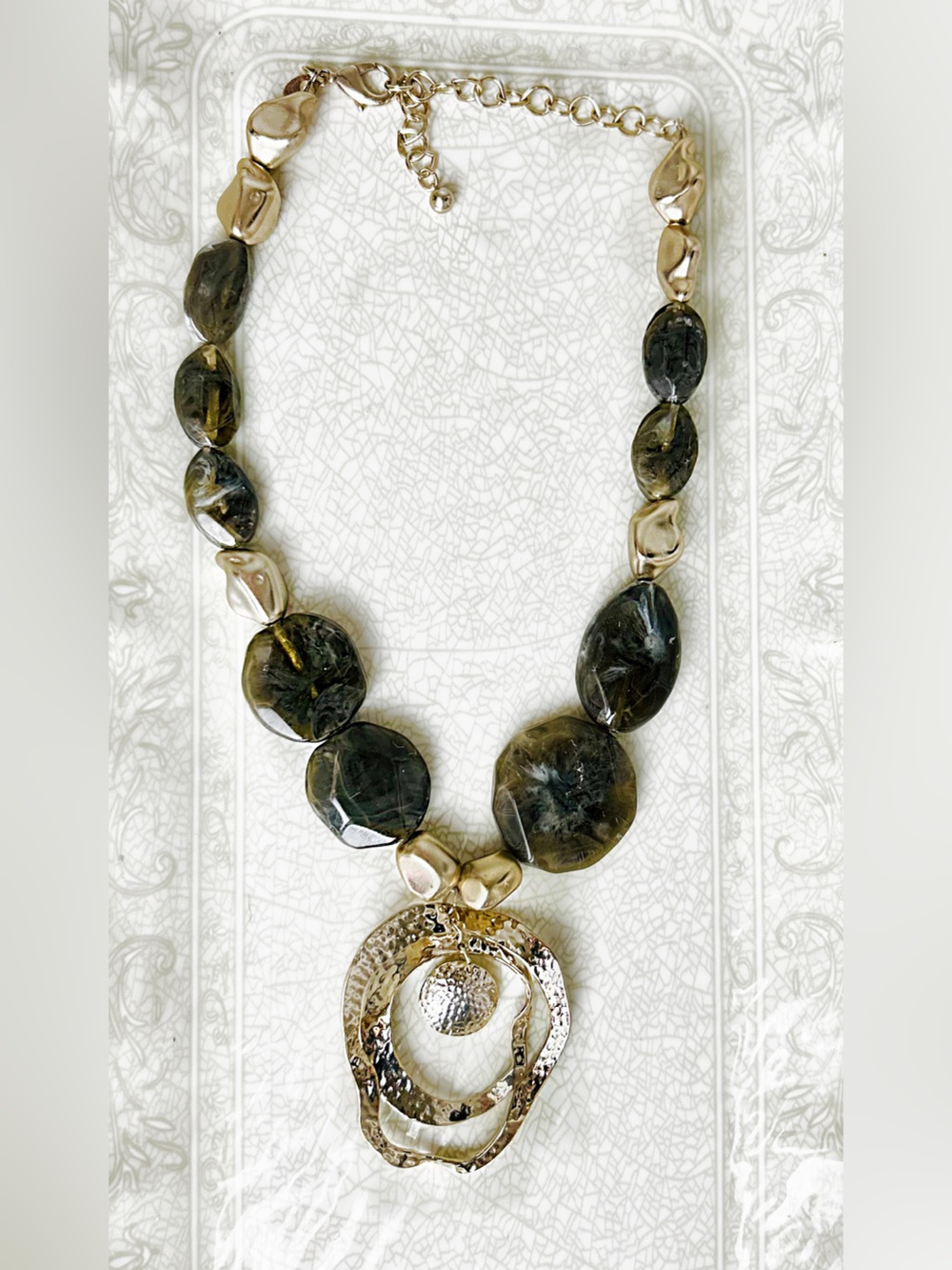 Chico's Marbled gray and black resin stones, mixed gold-tone Pendant Necklace